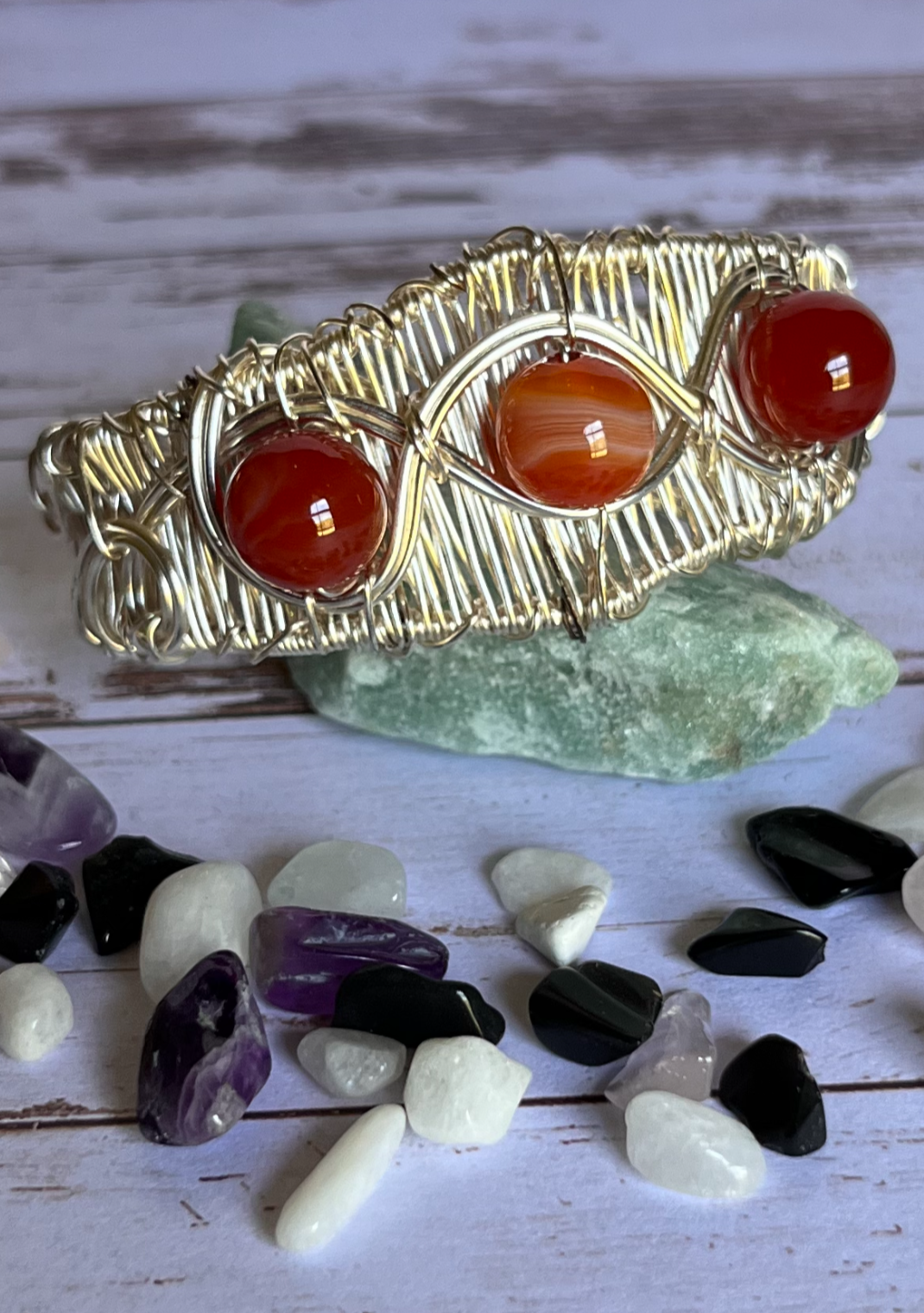 Bracelet: Super Chonk Red Agate and Silver Cuff