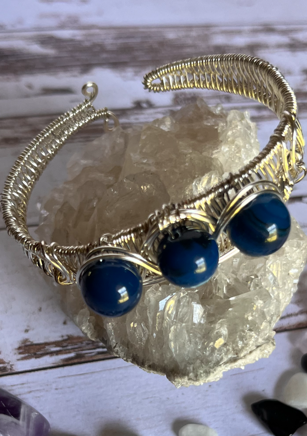 Bracelet: Blue Agate and Silver Cuff