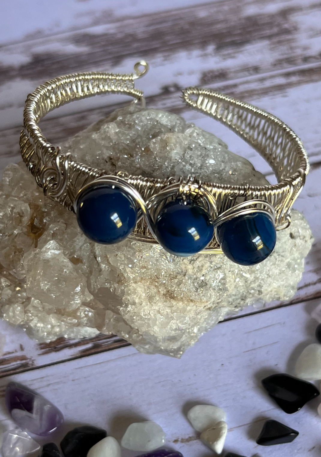 Bracelet: Blue Agate and Silver Cuff