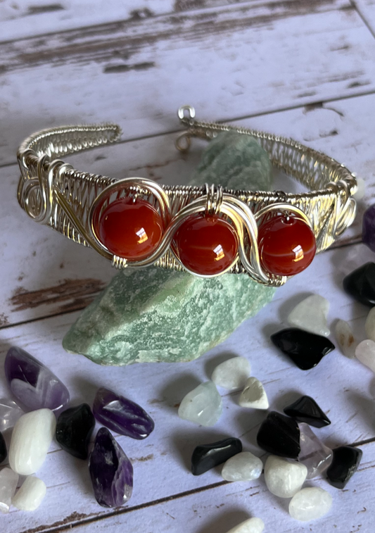 Bracelet: Red Agate and Silver Cuff