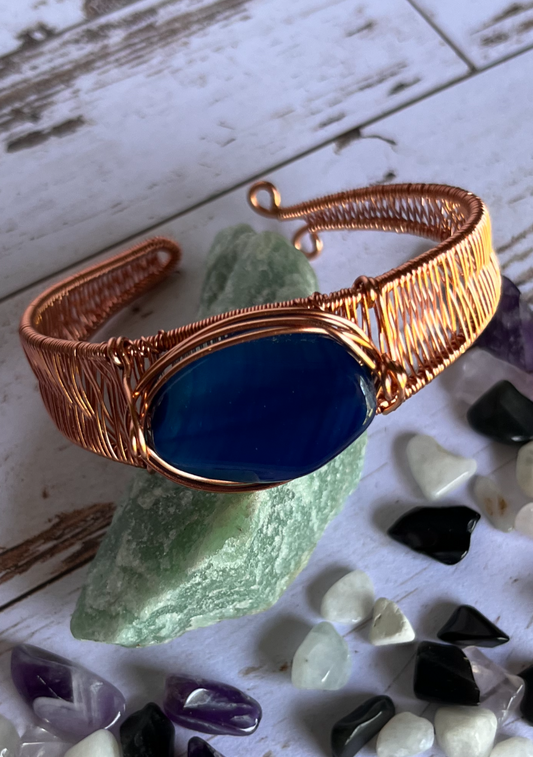 Bracelet: Blue Agate Oval and Copper Cuff