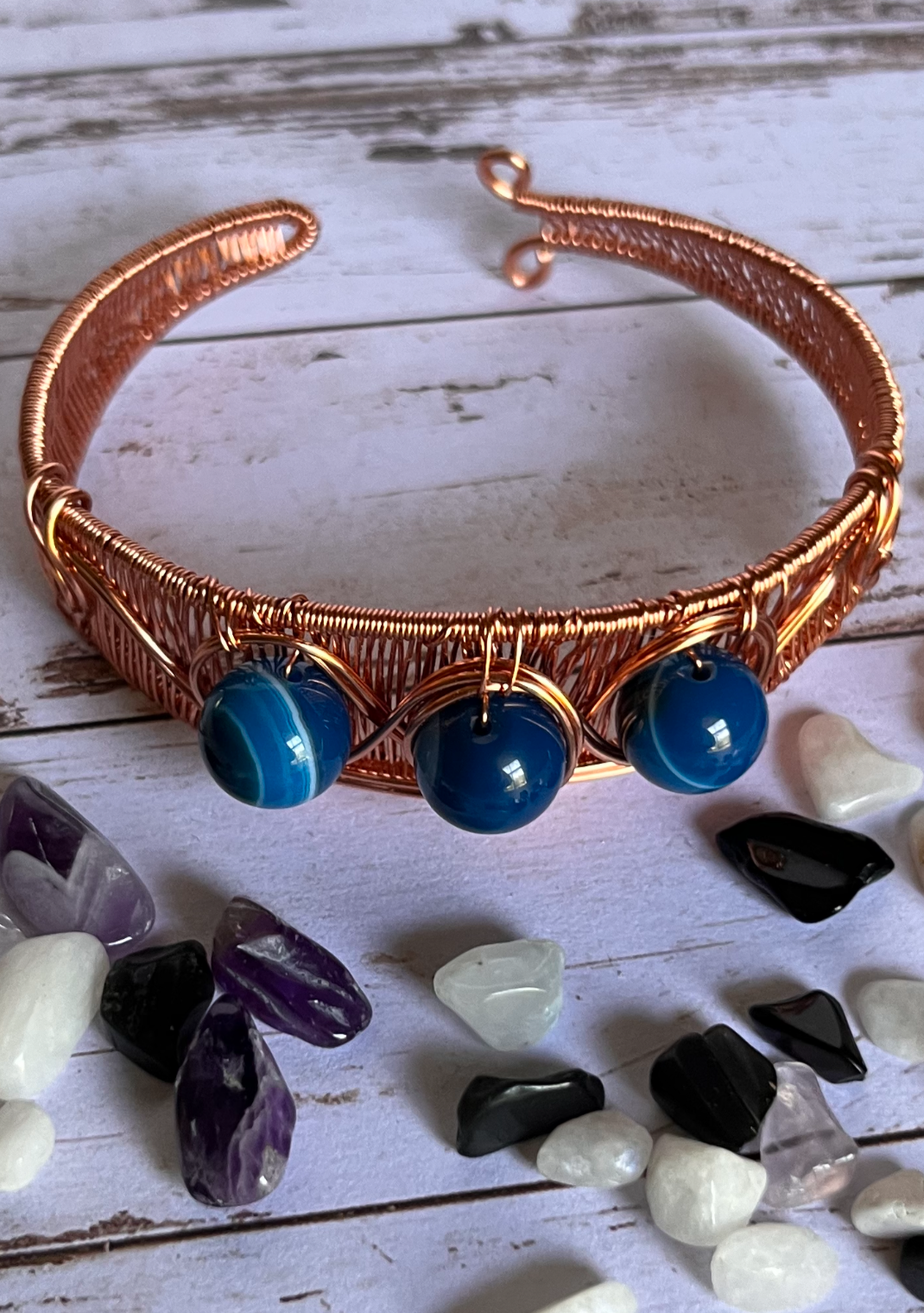 Bracelet: Blue Agate and Copper Cuff