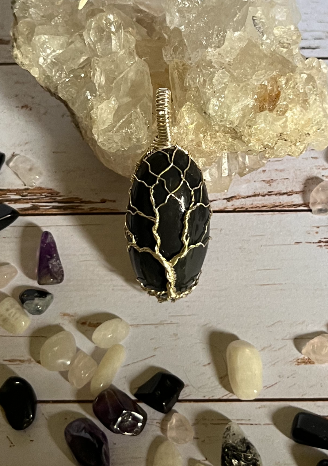 Pendant: Tree of Life & Obsidian